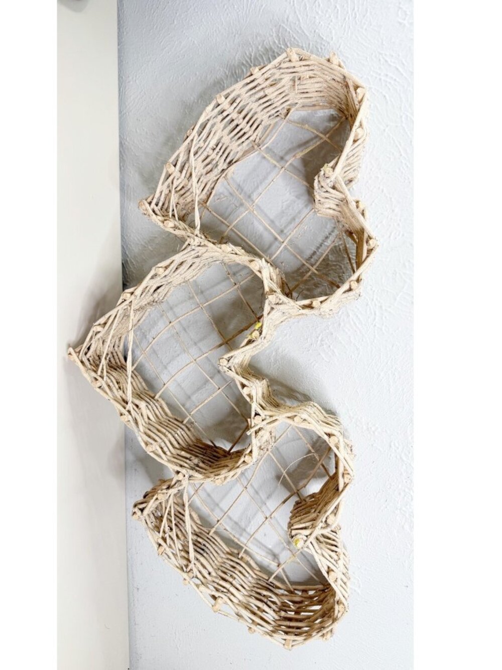 VTG Triple Heart Wicker Shelf 28"L X  12" H Wall Decor Shelf Cottagecore GUC